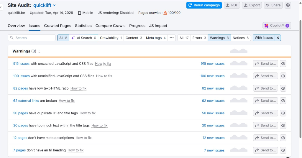 Audit technique Quicklift.be